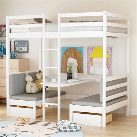 Harper & Bright Designs White Multifunctional Bunk Bed with Desk ...