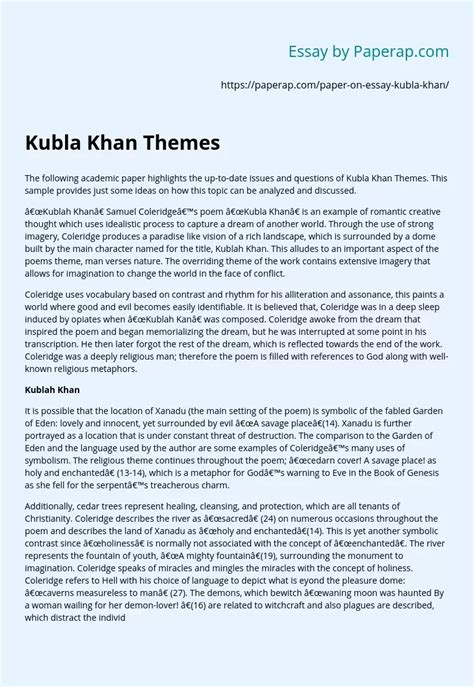 Kubla Khan Themes Free Essay Example