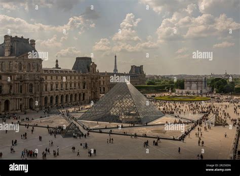 Paris, France - 05 13 2023: Panoramic view of Louvre pyramid and the ...