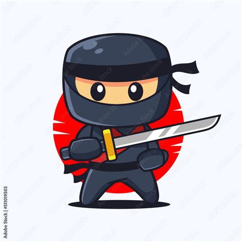 Ninja Cartoon Character with Katana Sword Stock Vector | Adobe Stock