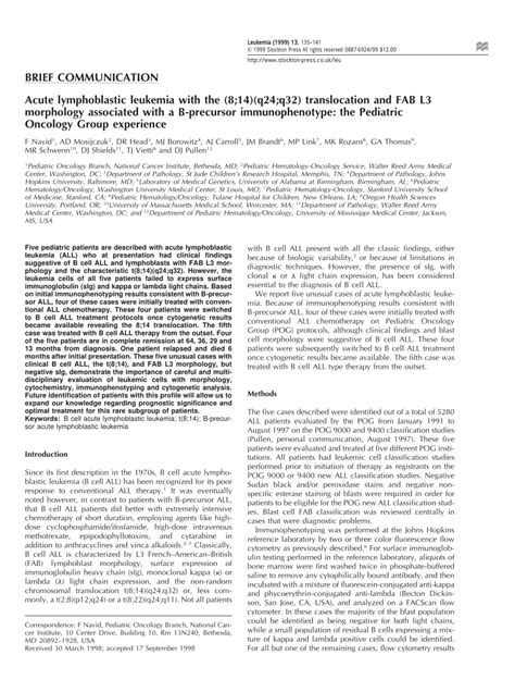 (PDF) Acute lymphoblastic leukemia with the (8;14)(q24;q32) translocation and FAB L3 morphology ...