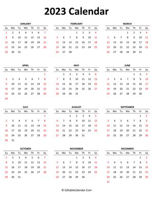 At A Glance 2023 Yearly Planner - Printable Template Calendar