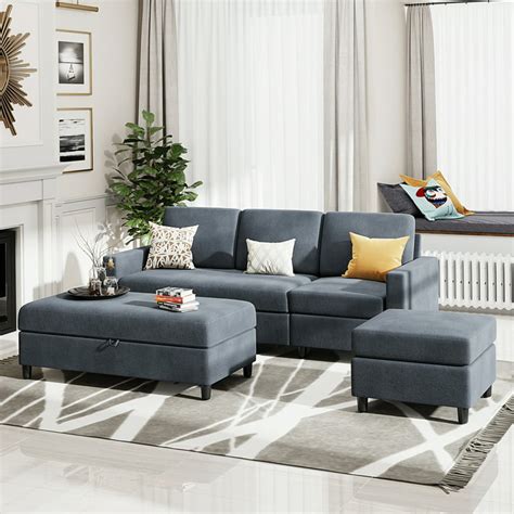 Gray Sectional Sofa With Ottoman | Baci Living Room