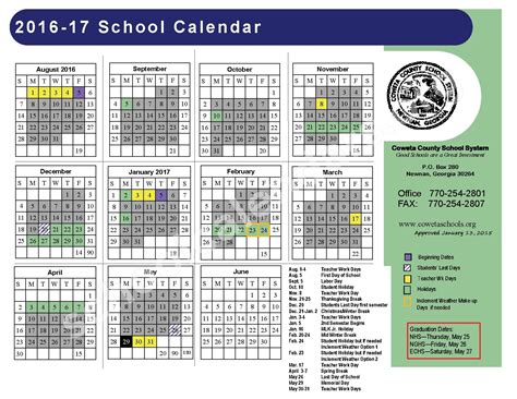 2016 - 2017 District Calendar | Coweta County School System – Newnan, GA