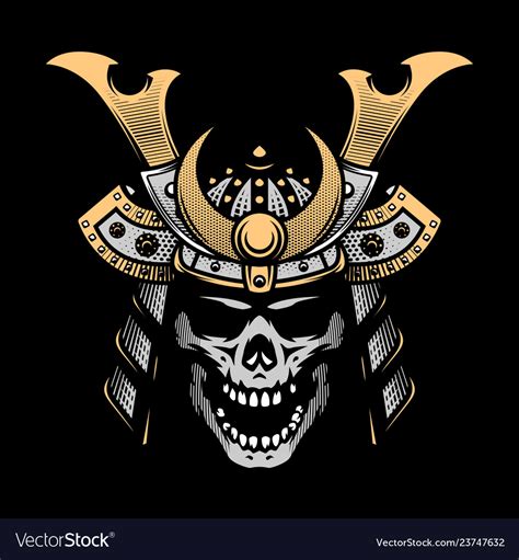 Samurai skull warrior helmet on a dark background Vector Image