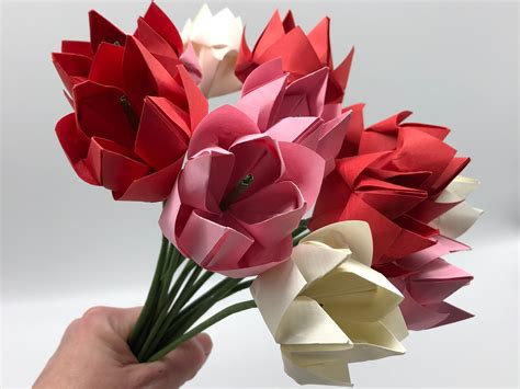 Origami Bouquet Red Pink & Cream Flower Bouquet - Etsy