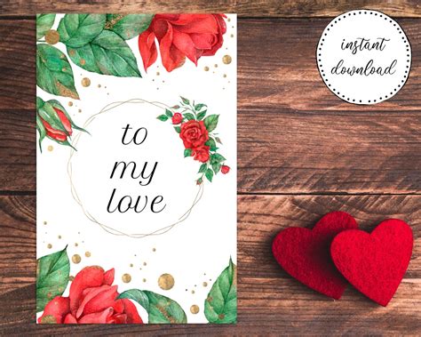 Printable Romantic Card 5.5 x 8.5 Card Valentine's Day | Etsy