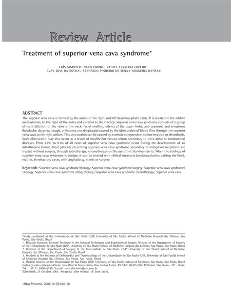 (PDF) Treatment of Superior Vena Cava Syndrome