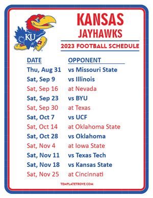 Printable 2023 Kansas Jayhawks Football Schedule