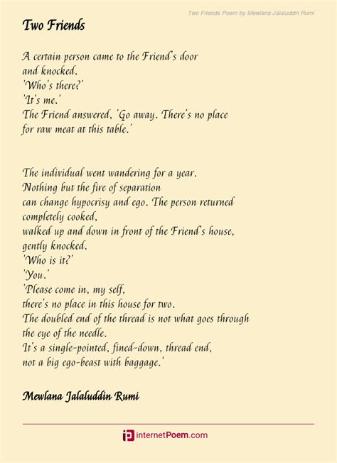 Two Friends Poem by Mewlana Jalaluddin Rumi