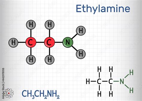 Ethylamine, ethanamine, aminoethane, ethyl amine molecule. It is two ...