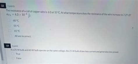 Solved 3 points The resistance of a coil of copper wire is | Chegg.com