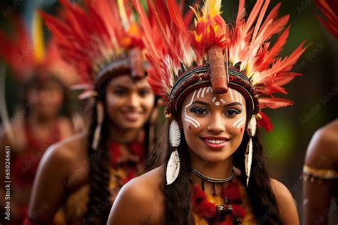 Polynesian dancers wearing vibrant traditional costumes perform a ...