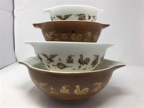 Vintage Pyrex Early American Pattern Cinderella Mixing Bowls - Etsy UK