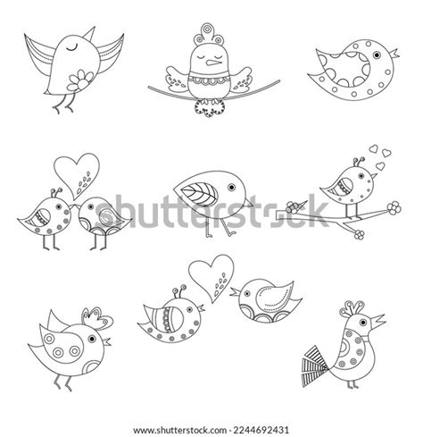 Set Different Outline Cartoon Birds Vector Stock Vector (Royalty Free ...