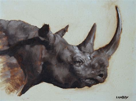 Rhinoceros art, original Rhinoceros painting in Burnt Umber and White ...