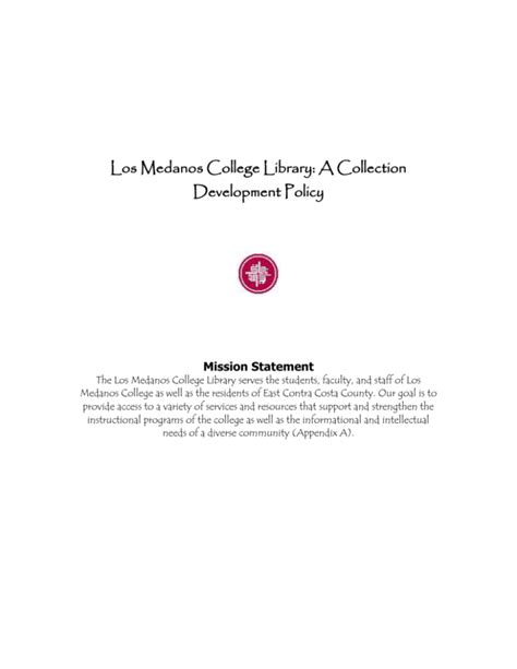 Los Medanos College Library: A Collection Development Policy