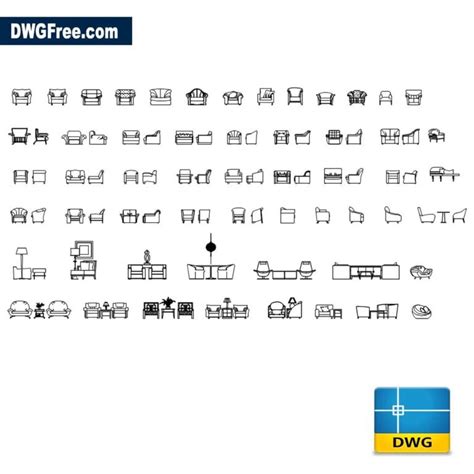 Armchairs CAD Blocks Free DWG 2D [ Drawing TOP ] AutoCAD Blocks.