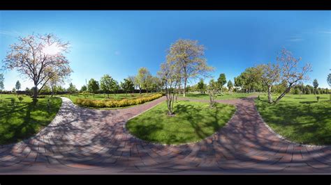 Summer park path panoramic landscape. 360 video of panoramic view nature landscape in summer ...