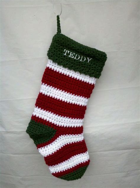 Personalized Striped Crochet Christmas Stocking by BlueWaterGifts, $25. ...