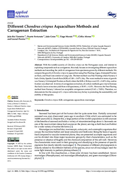 (PDF) Different Chondrus crispus Aquaculture Methods and Carrageenan Extraction | João Cotas ...