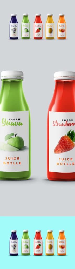 Free Five Fruit Juice Bottles Mockup in PSD - DesignHooks