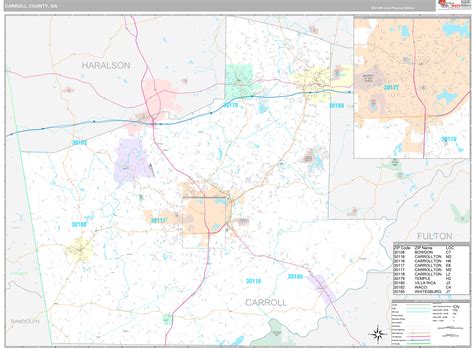 Carroll County, GA Wall Map Premium Style by MarketMAPS - MapSales