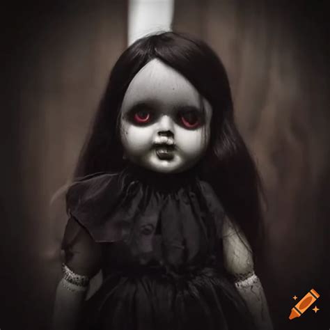 Creepy doll in black dress on Craiyon