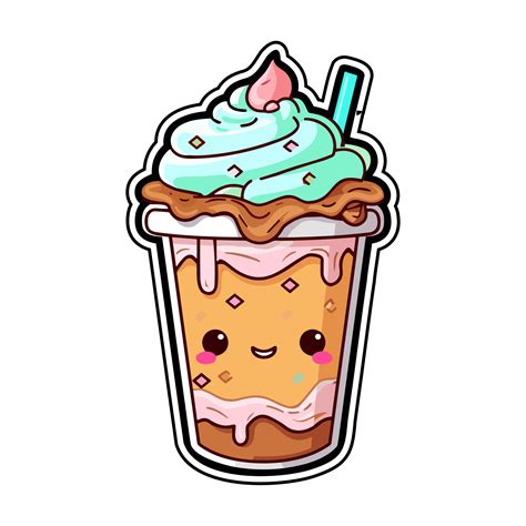 frappuccino sticker cool colors kawaii clip art illustration. Transparent background. Generative ...