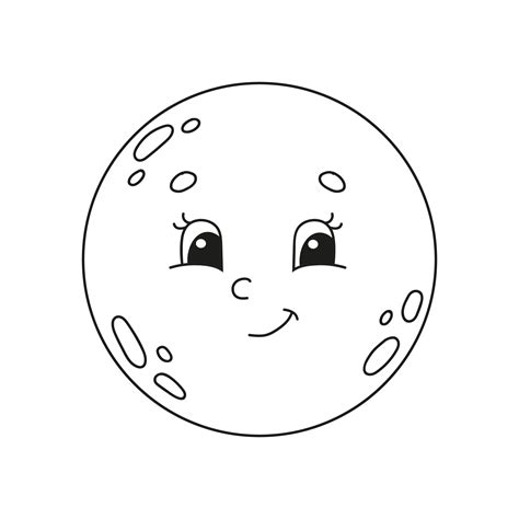 Moon. Coloring book for kids. Cheerful character. Vector illustration. Cute cartoon style. Hand ...