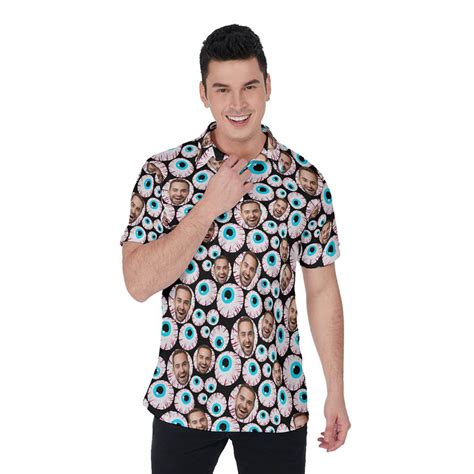 Funny Custom Face Halloween Eyeballs Hawaiian Polo Shirt For Men - VinCo Hawaiian Shirts