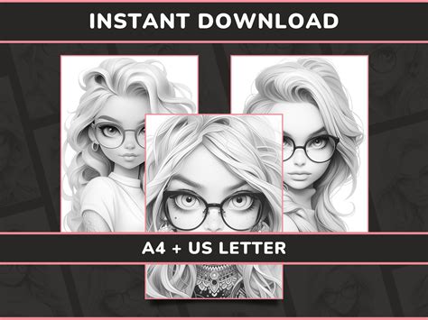 20 Cute Girls With Glasses Coloring Pages for Adults Set 1 Adorable ...