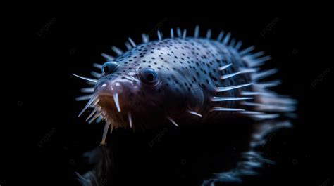 Puffer Fish With Spikes Sitting On A Black Surface Background, Cliterus Picture Background Image ...