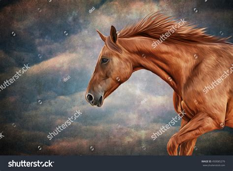 Drawing Red Horse Portrait Oil Painting Stock Illustration 450085279 ...