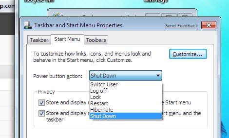 Windows 7 : Change What Shutdown / Power down button does