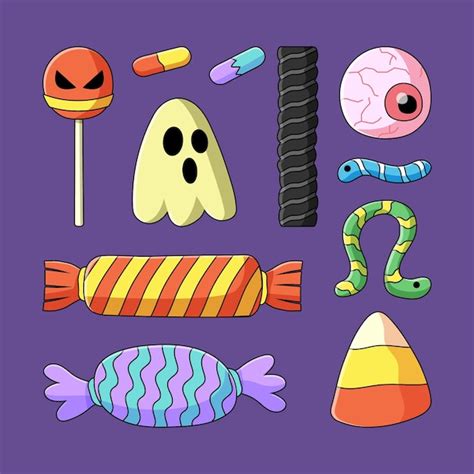 Colección de dulces de halloween dibujados a mano | Vector Gratis