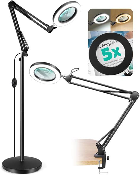 TOMSOO 5X Magnifying Floor Lamp with Clamp, 4-in-1 White/Warm White ...