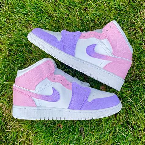 CUSTOM LILAC AND BABY PINK OMRBE COLORBLOCK AIR JORDAN 1 MID💜💕🌸 | Nike ...