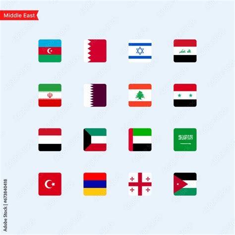 Flags of the countries of the Middle East continent. Color flags of ...