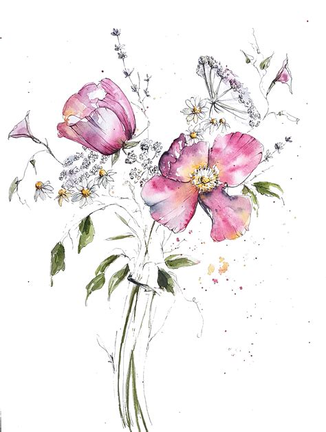 5 Flowers in Watercolor and Ink | Camilla Damsbo Art