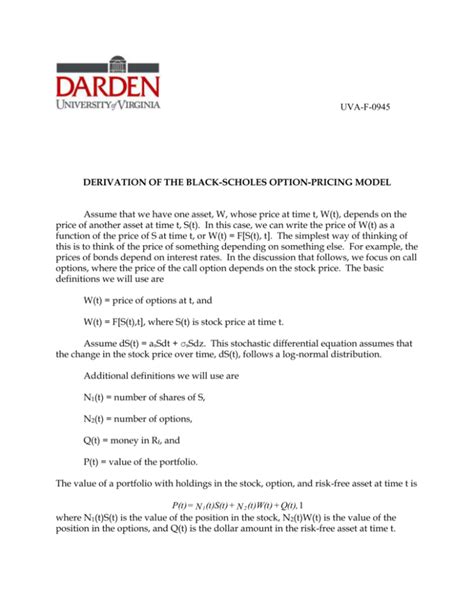 Derivation of the Black-Scholes Option Pricing Model