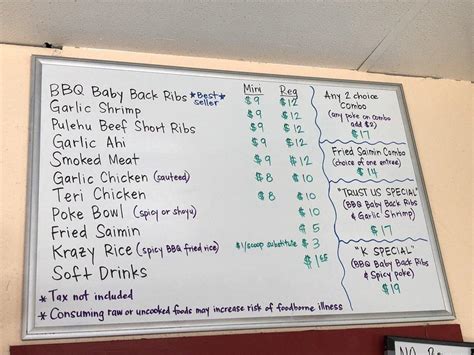 Menu at Kau Kau Grill BBQ, Honolulu, 852 Mapunapuna St