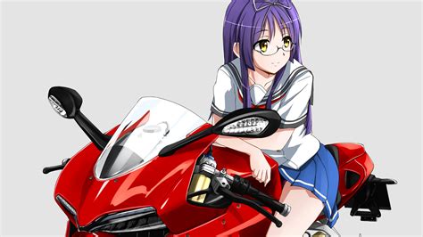 Purple Hair Yellow Eyes Anime Girl On Red Bike HD Anime Girl Wallpapers | HD Wallpapers | ID #96327