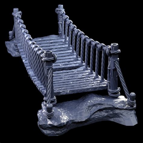 3D file Rope Bridge With Optional Guide Ropes And Rock Base (Wargame ...