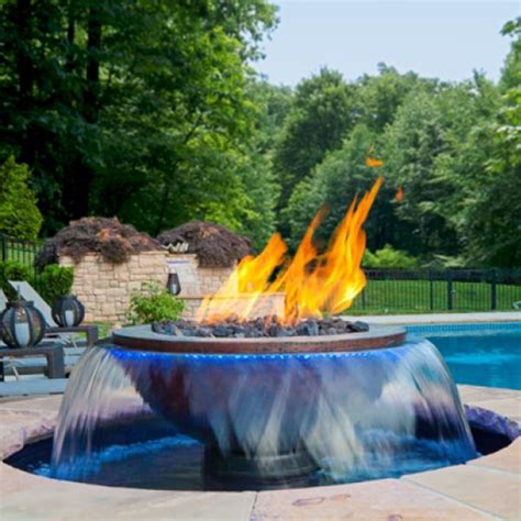 Evolution 360 Water Fountain And Fire Feature - Hammered Copper Fire ...