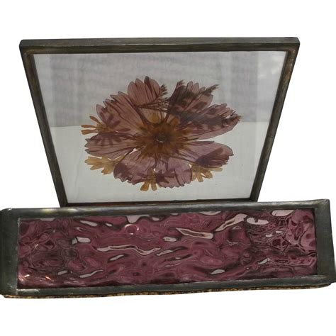 Vintage Wavy Amethyst Glass Box Casket Lead Metal Frame Dried Flowers | Vintage art glass ...