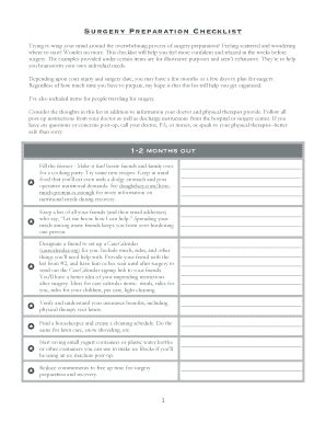 Fillable Online Surgery Preparation Checklist 1-2 months out Fax Email ...