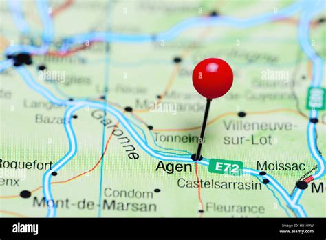 Agen pinned on a map of France Stock Photo - Alamy