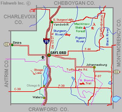 Otsego County Map Tour lakes snowmobile ATV river hike hotels motels ...