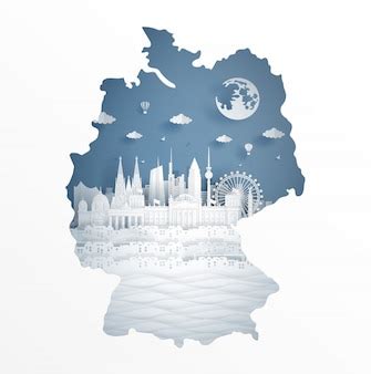 Premium Vector | Germany map concept with famous landmark for travel postcard and poster